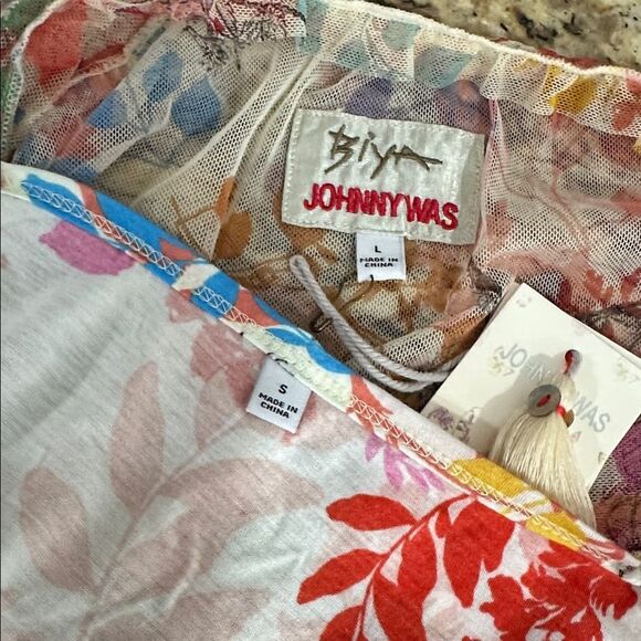 Johnny Was Biya Boho Mazzy Tie Multicolor Embroidered Long Dress Size L - Picture 7 of 11